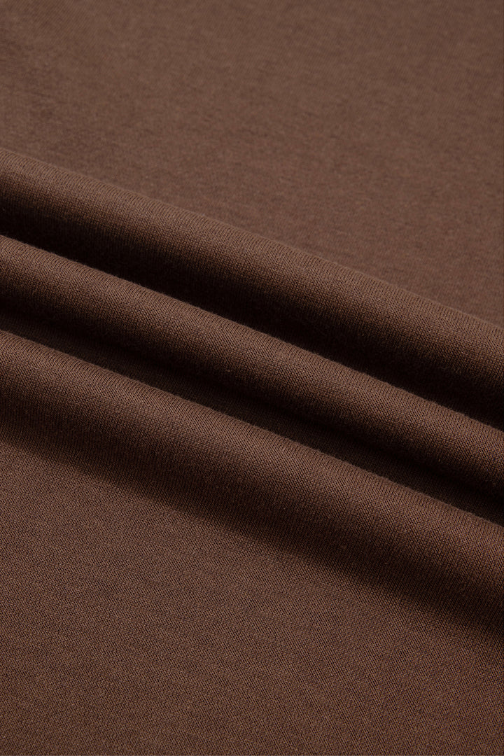 Coffee Colorblock Trim Crewneck Long Sleeve Pullover Sweatshirt