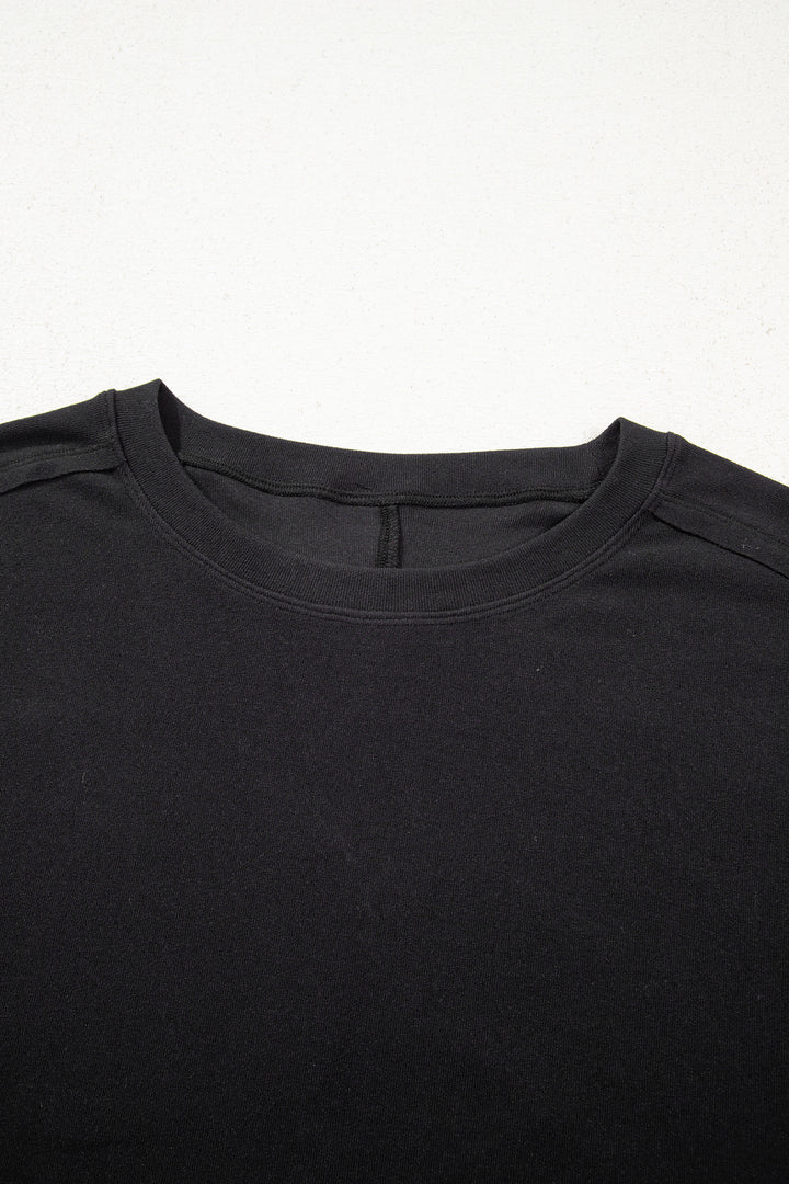 Solid Color Bow Textured Patchwork Long Sleeve Tee
