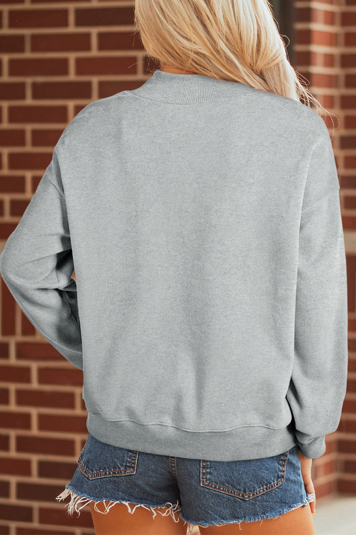 Casual Gray Sequin Pumpkin Patch Mock Neck Baggy Sweatshirt