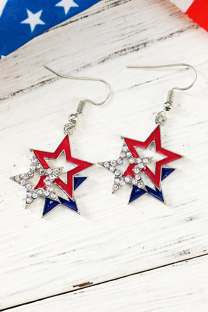 Boucles d'oreilles pendantes en forme d'étoile avec strass et drapeau américain
