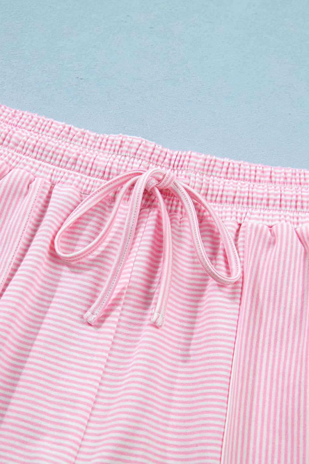 Pink Stripe Matching Oversized Tee and Drawstring Shorts Set