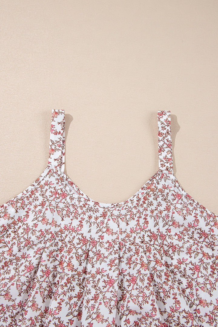 Bohemian Floral Pleated U Neck Vest