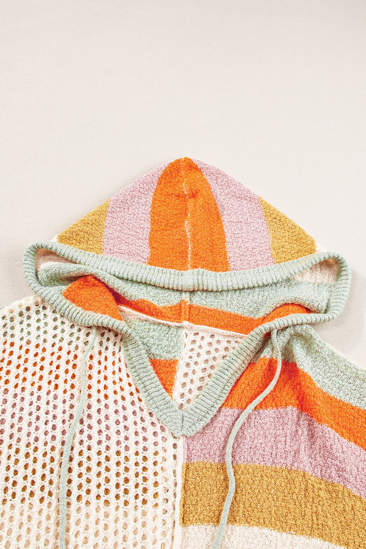 Oversized Colorblock V Neck Hooded Sweater