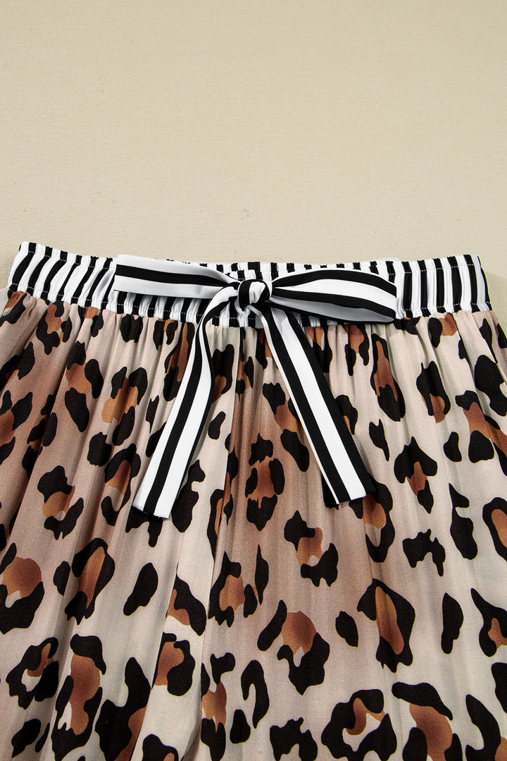 Dearlove Khaki Leopard Print Colorblock Striped Edge Shirt and Pants Pajama Set