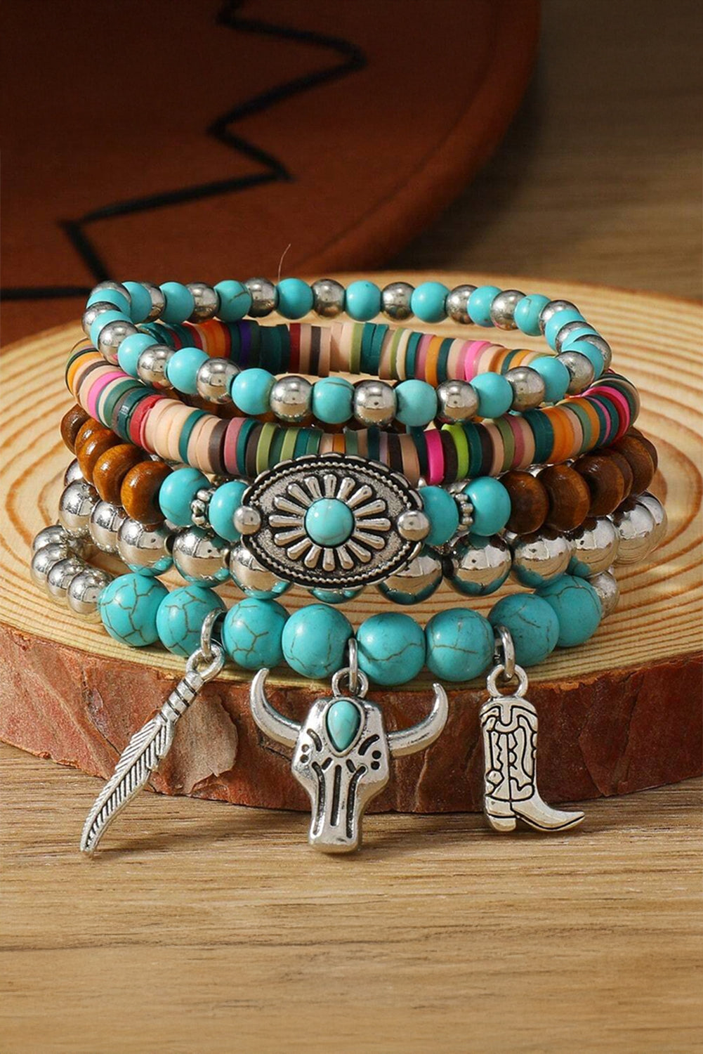 Ensemble de bracelets multicouches en perles à motif occidental