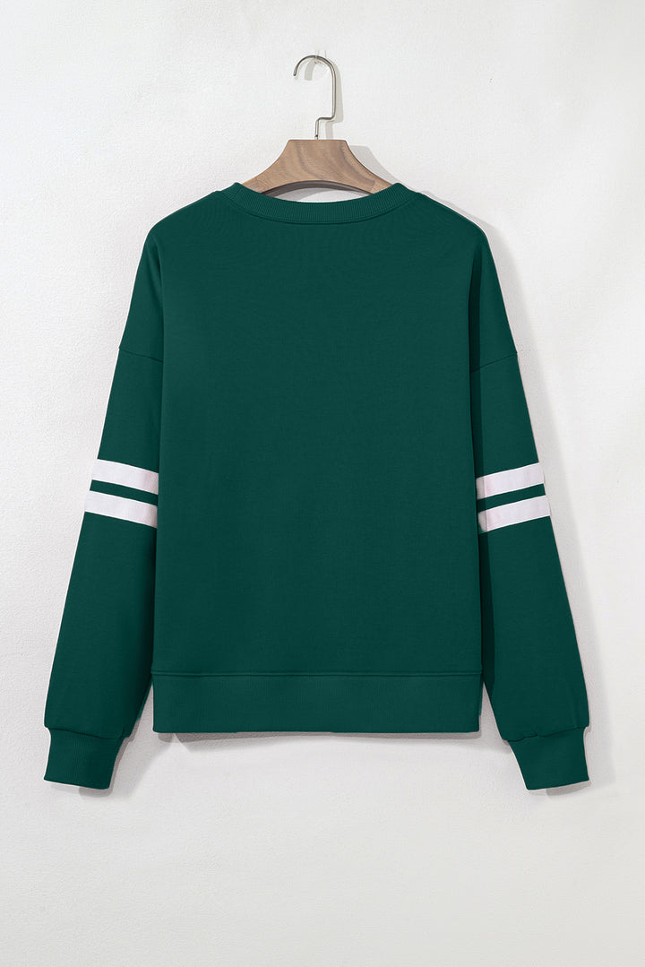 Evergreen Varsity Striped Detail Drop Shoulder Oversized Sweatshirt