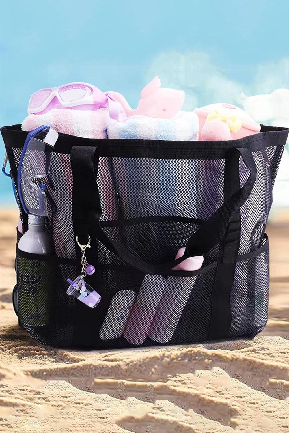 Grand sac fourre-tout en maille multi-poches