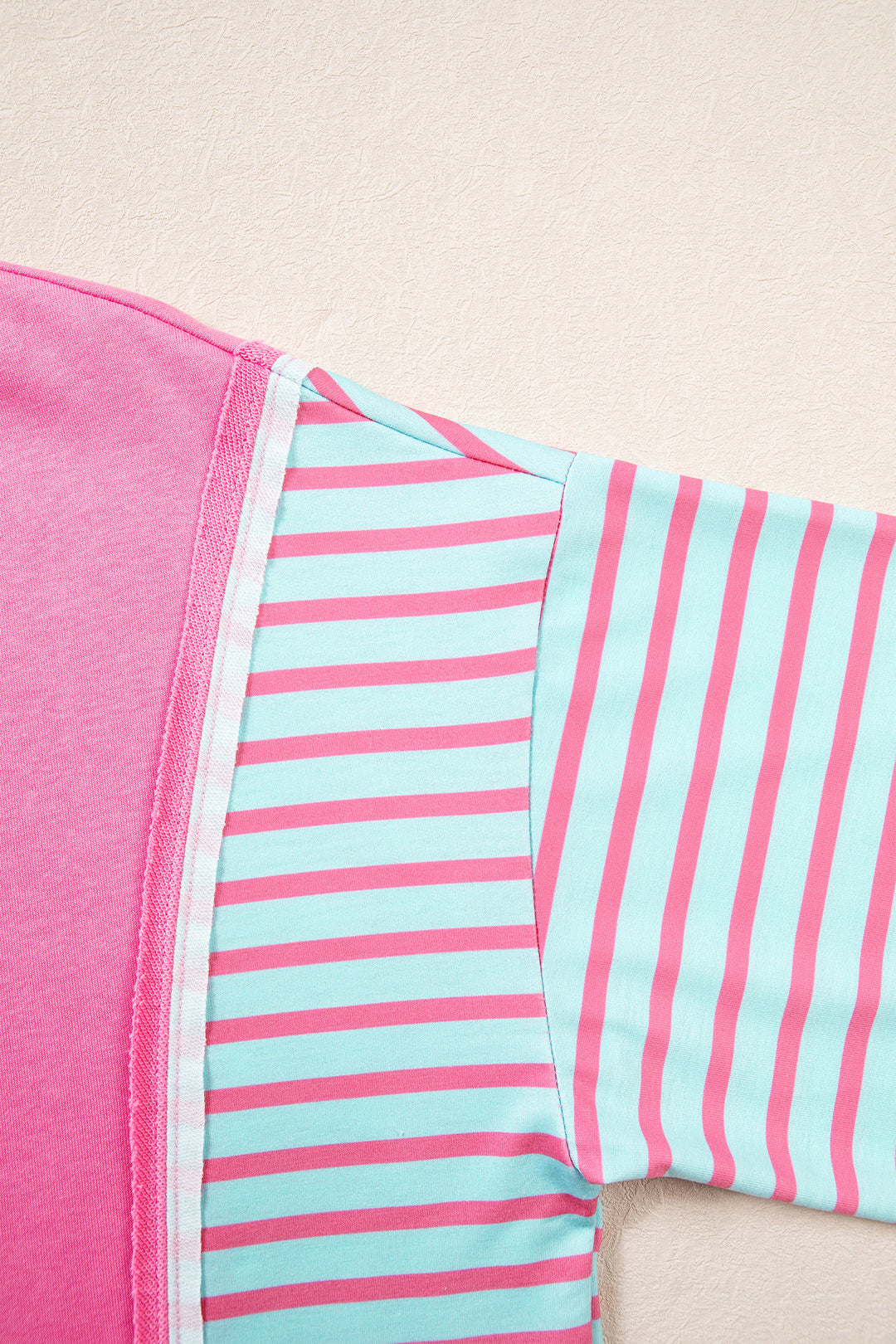 Rose Stripe Color Block Patchwork Relaxed Split Long Sleeve Top