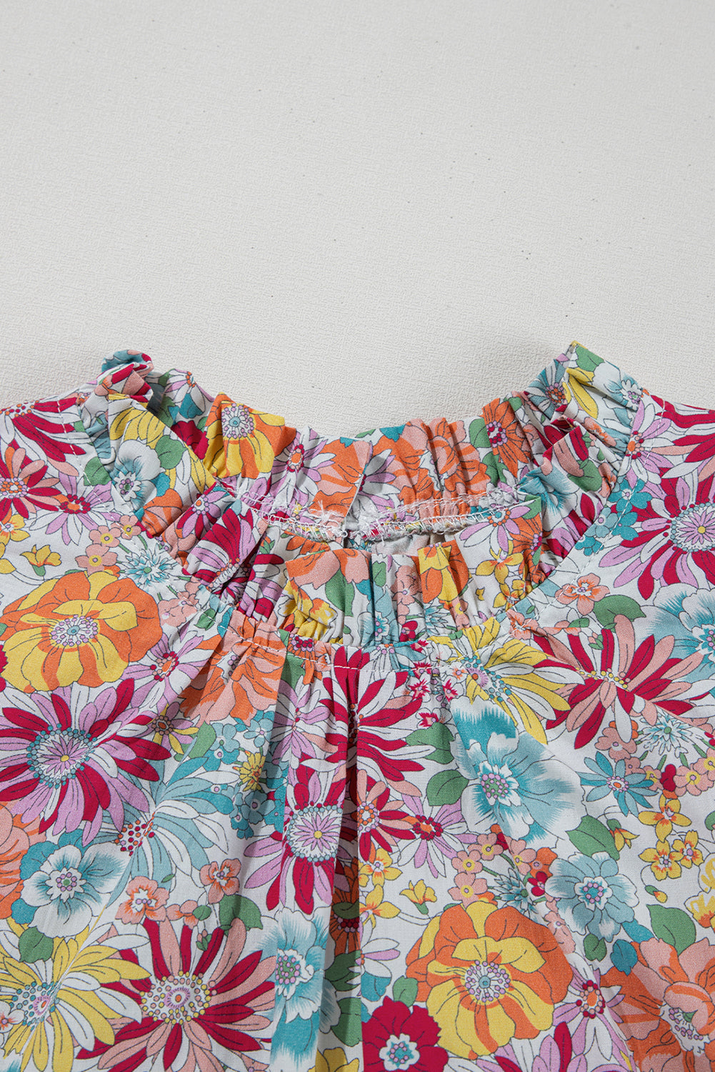floral pleated detail flutter sleeve blouse