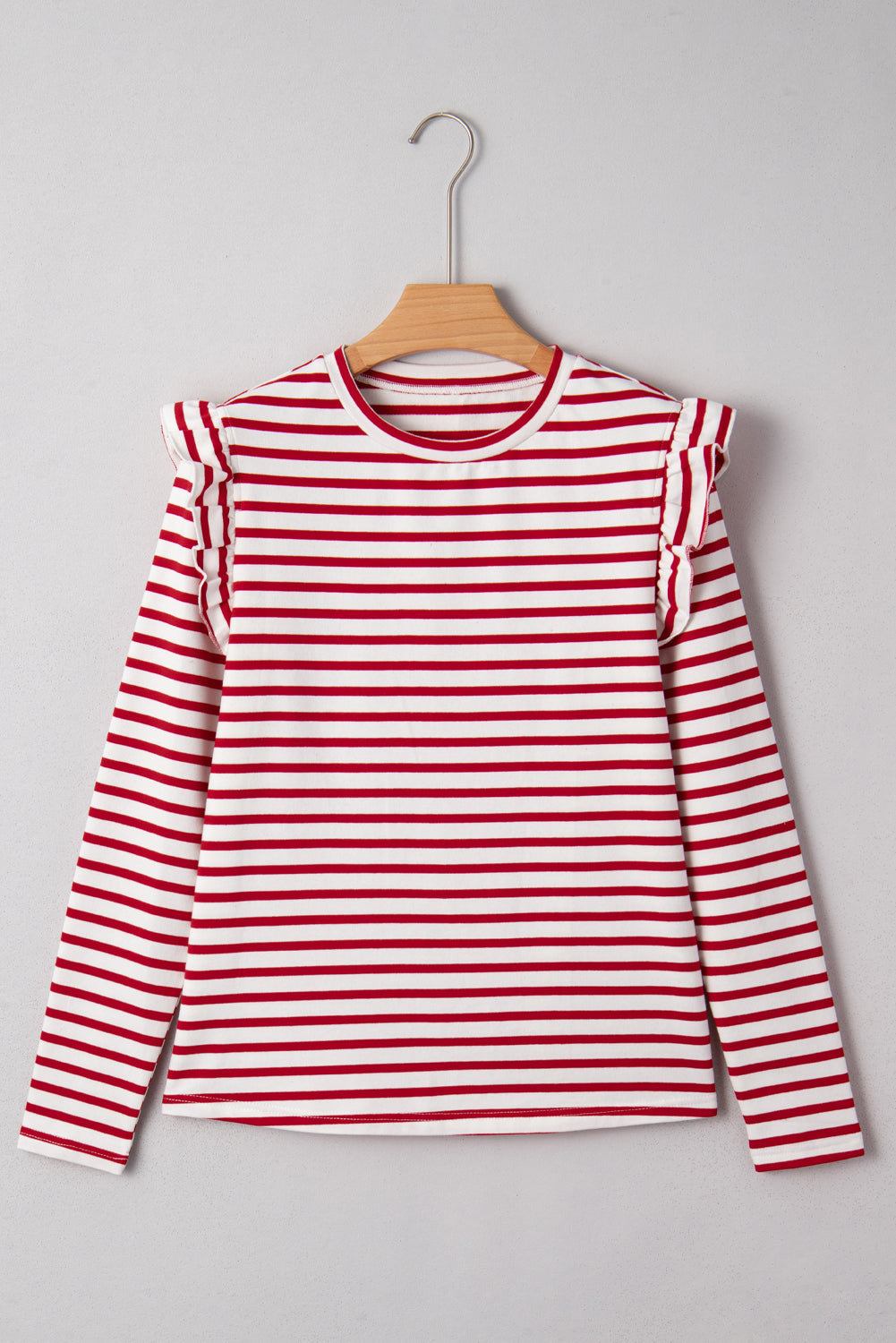 Round Neck Ruffle Trim Long Sleeve Top