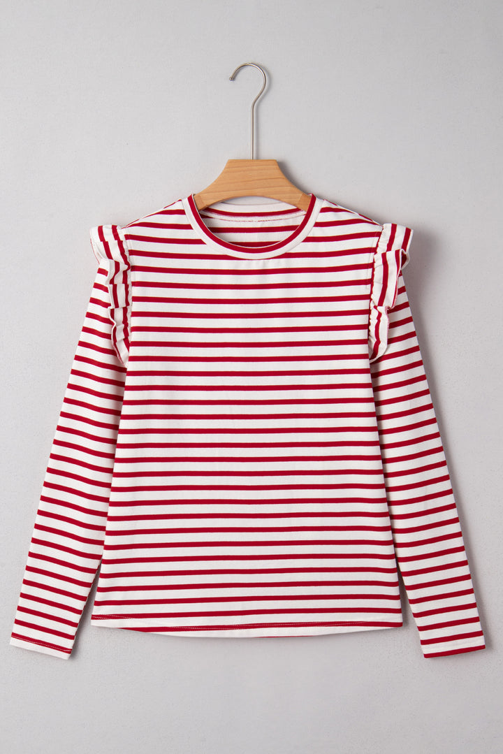 Round Neck Ruffle Trim Long Sleeve Top