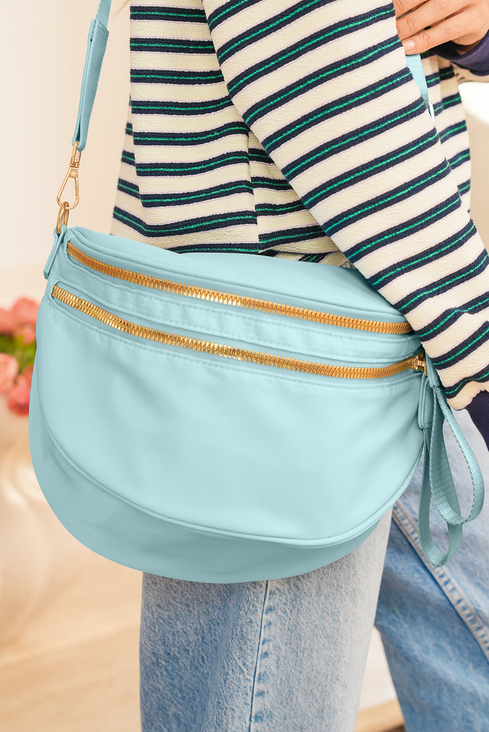 Double Zip Crescent Shape Adjustable Sling Bag