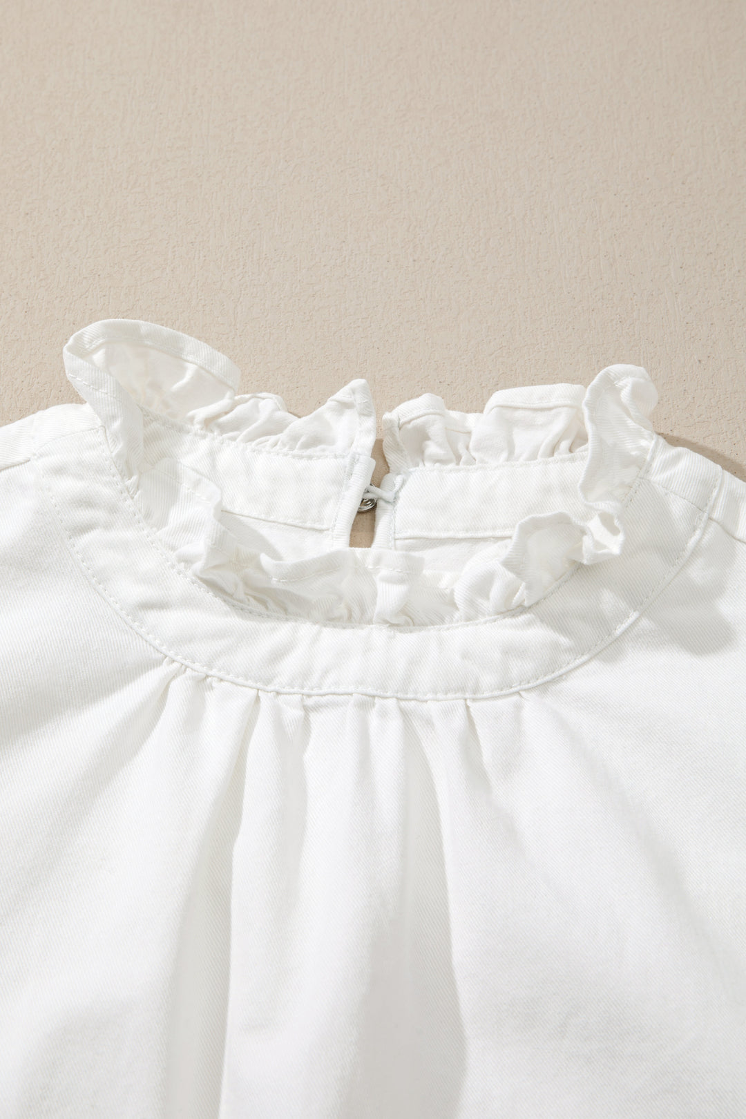 White Frilled Collar Flutter Sleeve Denim Top