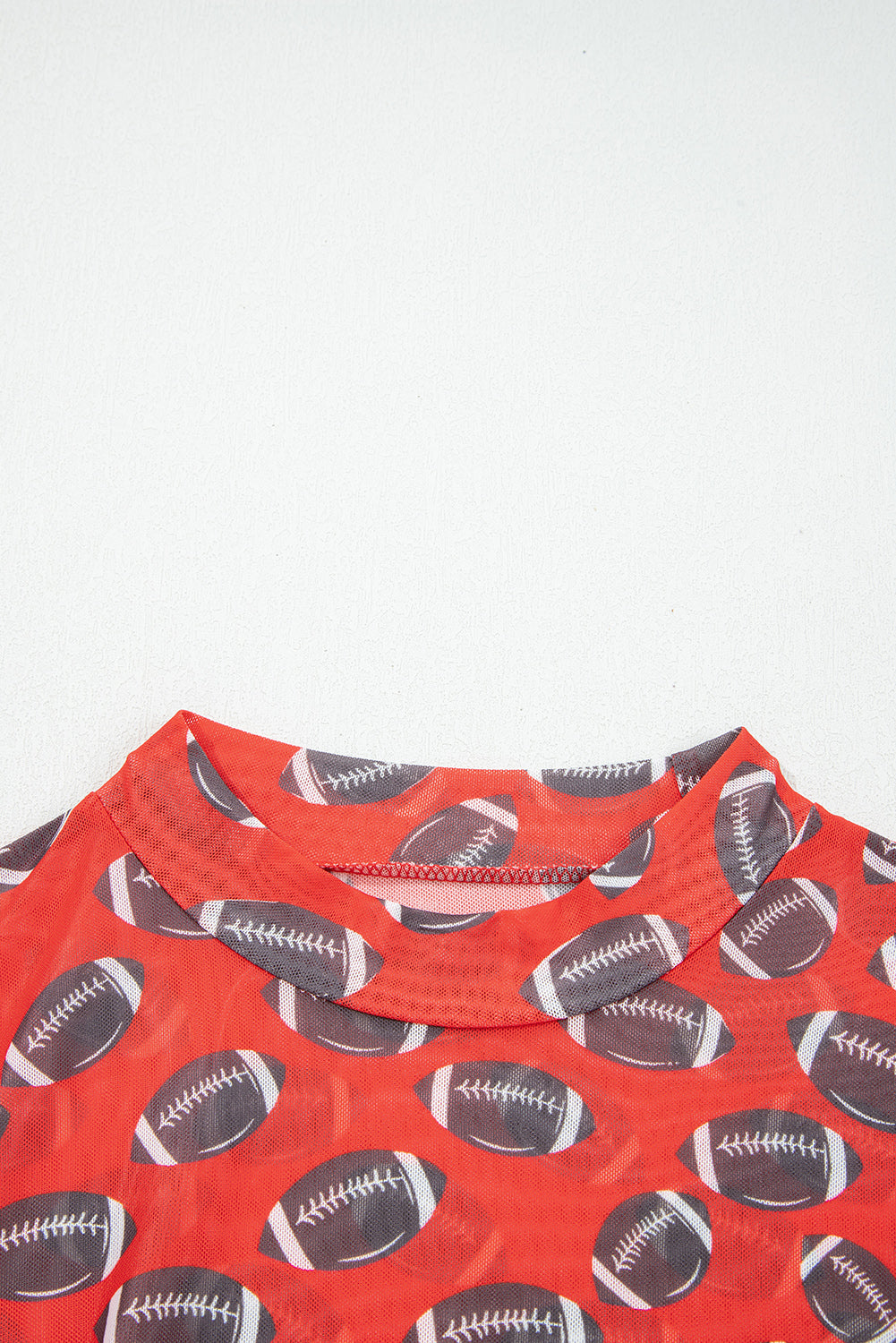 Red Rugby Game Day Sheer Mesh Long Sleeve Top