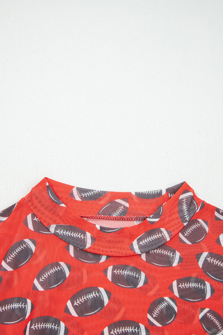 Red Rugby Game Day Sheer Mesh Long Sleeve Top