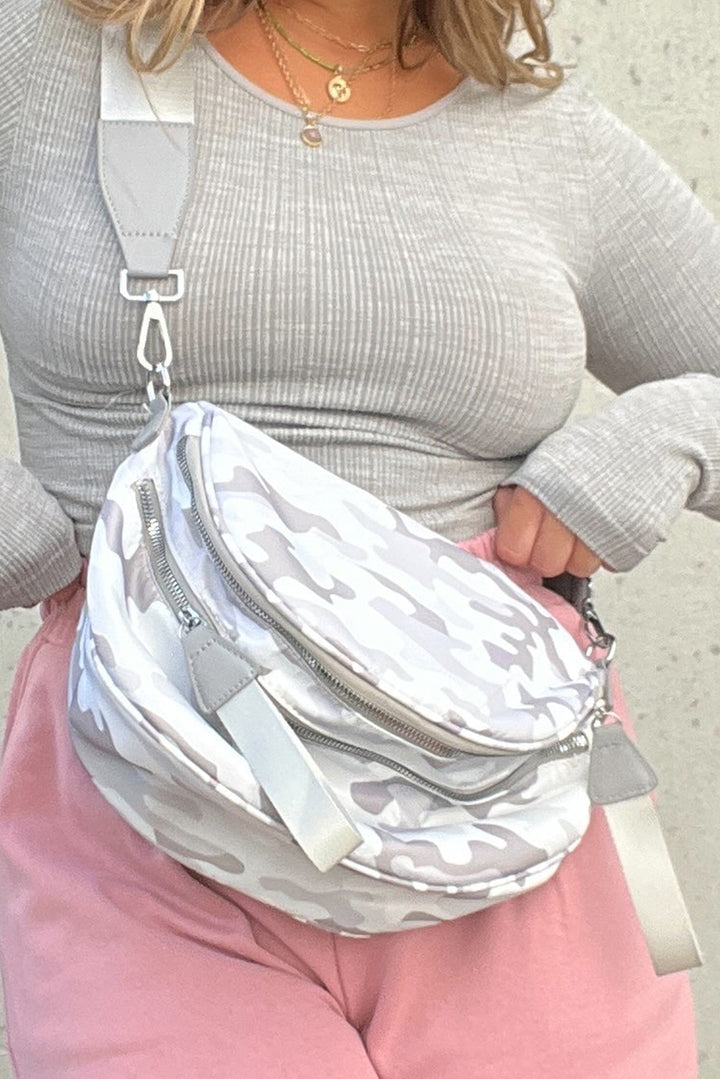 Light Grey Camouflage Print Double Zip Fashion Crossbody Bag