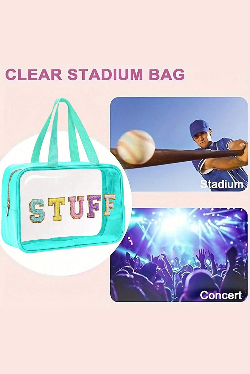 STUFF Glitter Chenille Patched Transparent Makeup Bag