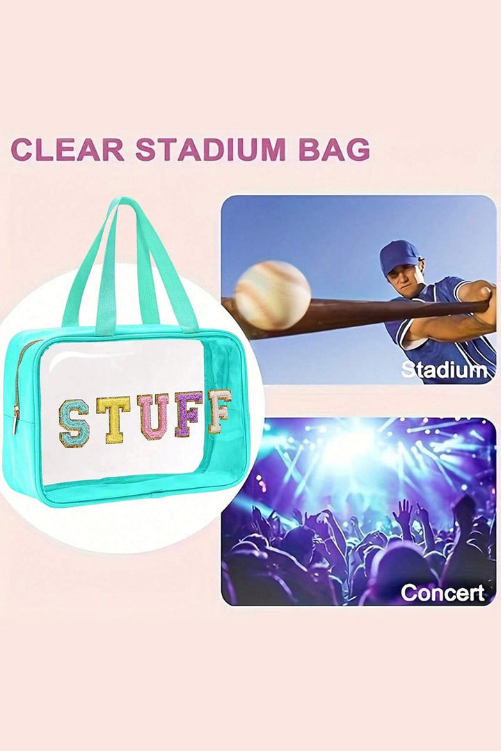 STUFF Glitter Chenille Patched Transparent Makeup Bag