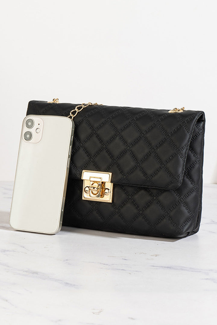 Textured PU Leather Gold Chain Buckle Single Shoulder Bag