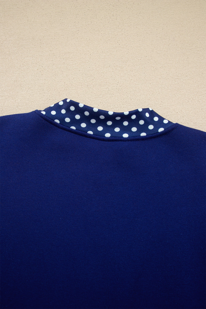 Dark Blue Colorblock Polka Dot Contrast Trim Oversized Sweatshirt