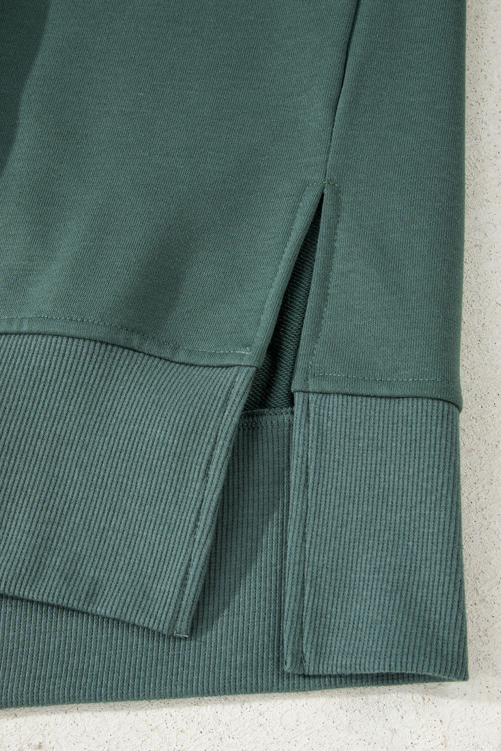 Green Bay Solid Color Oversize Slit Sweatshirt Ribbed Leggings 2pcs Set