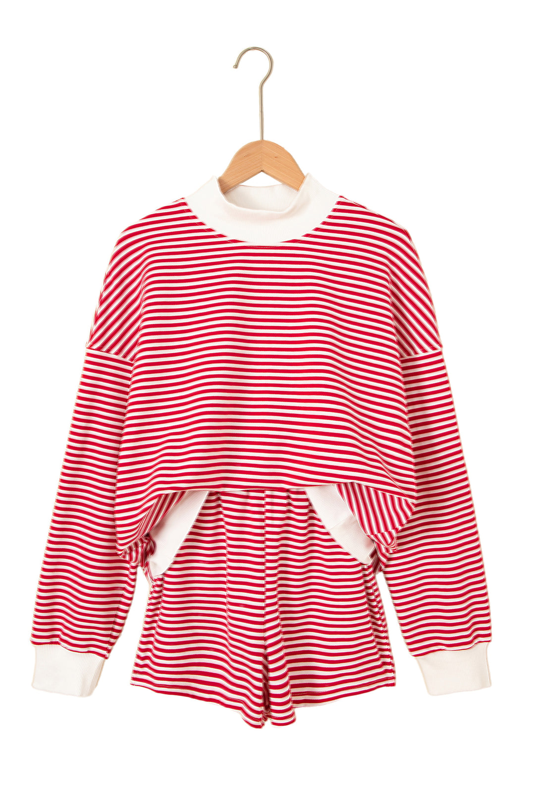 Red Stripe Oversize Mock Neck Sweatshirt and Shorts Set