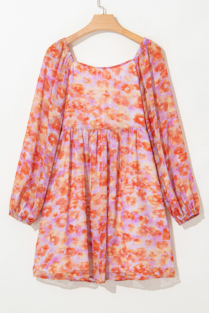 Floral Print Square Neck High Waist Mini Dress