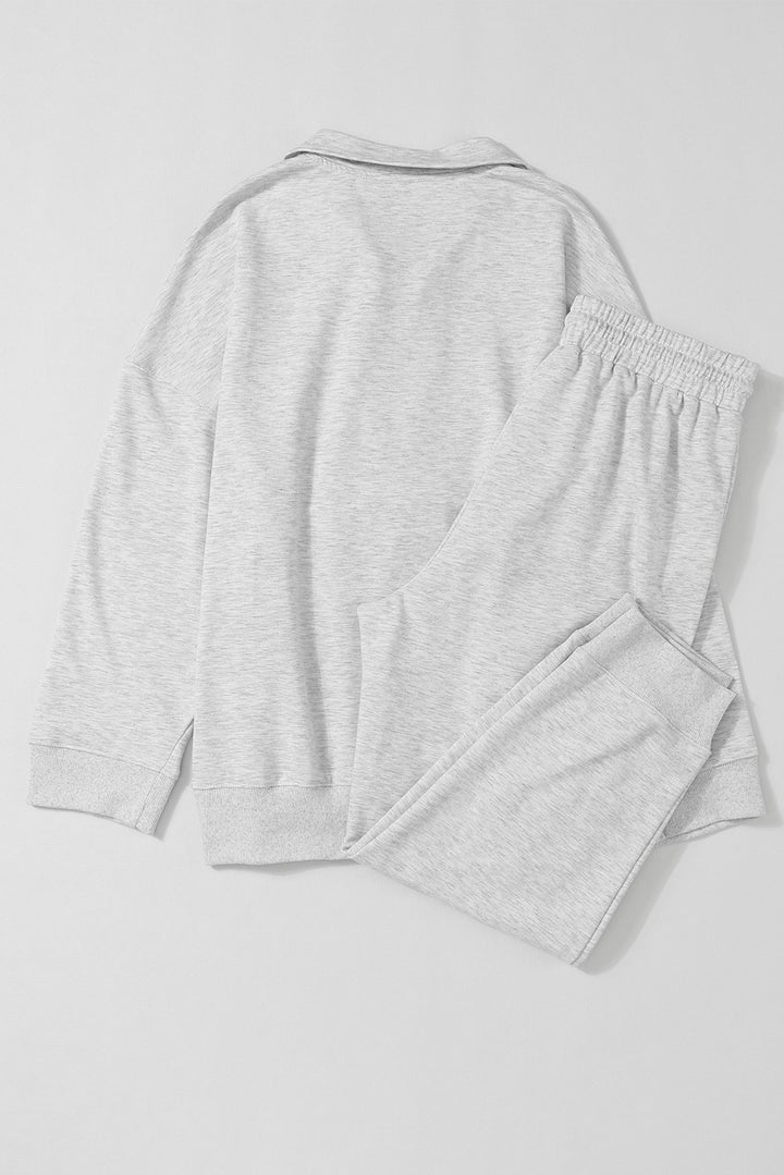 Solid Half Zipped Drawstring High Waist Lounge Set