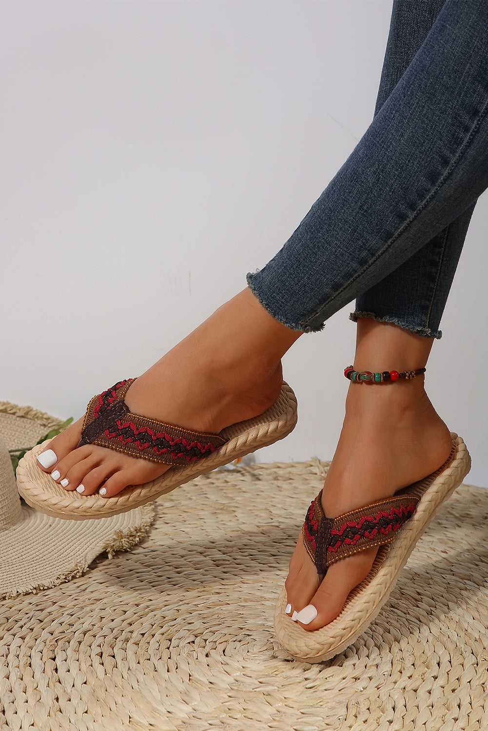 Woven Strap Flat Flip Flops