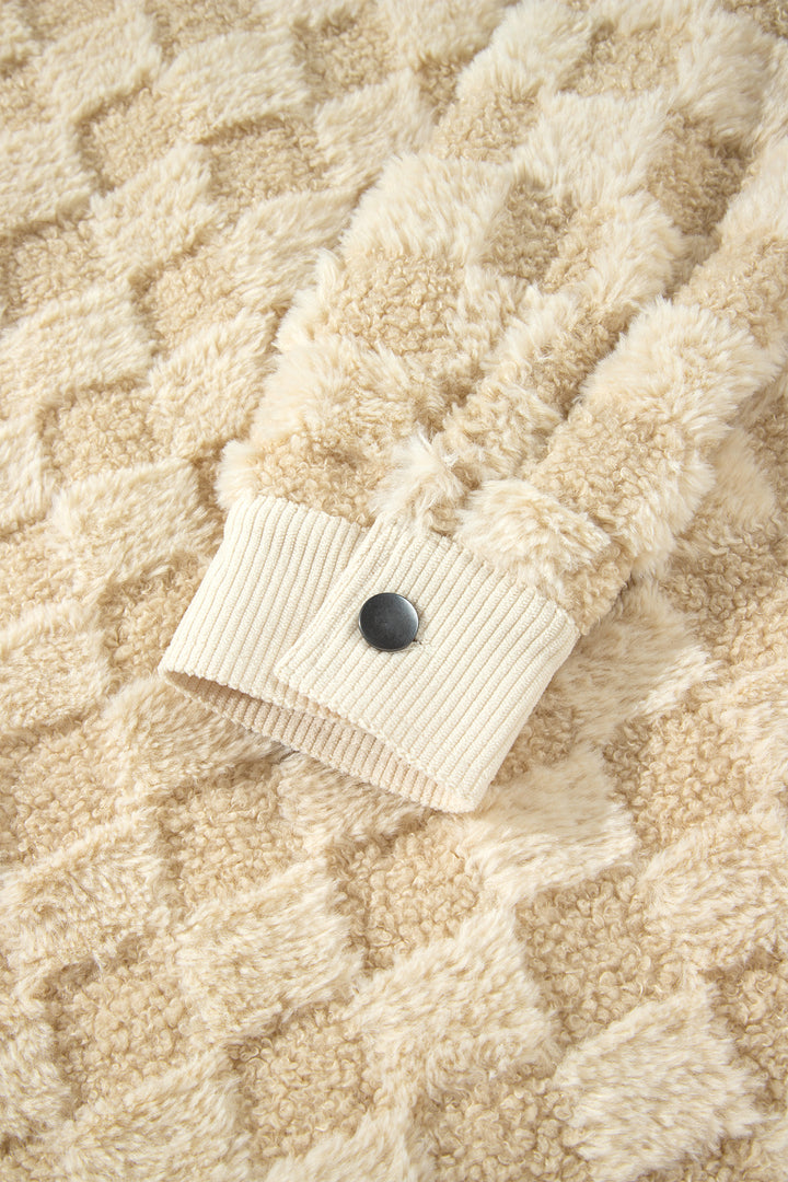 Khaki Plush Checkered Corduroy Shift Silhouette Shacket