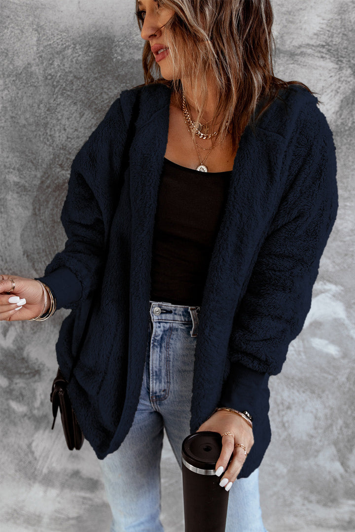 Pink Soft Fleece Hooded Open Front Jacket