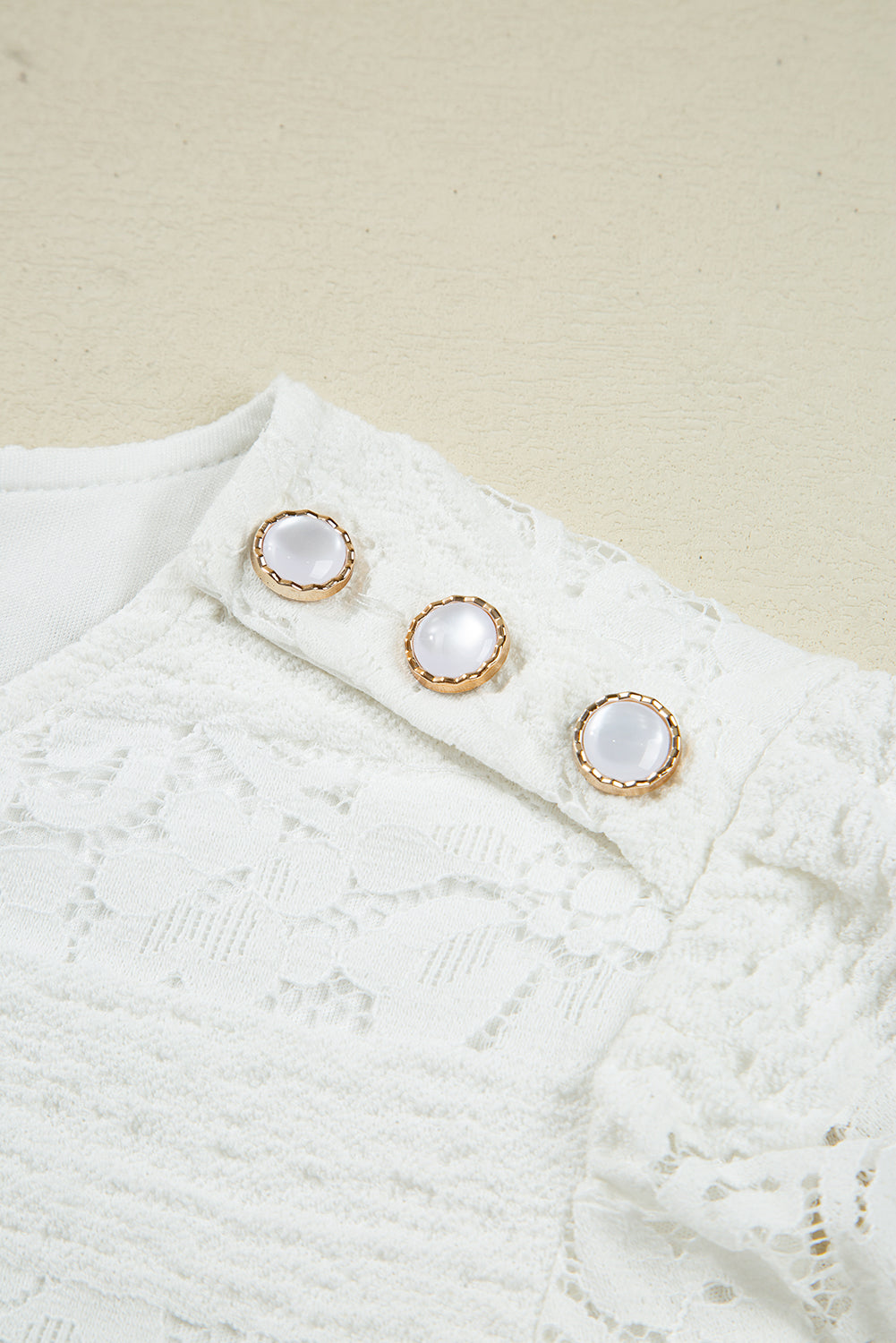 Chic White Lace Crochet Round Neck Puff Sleeve Shift Mini Dress
