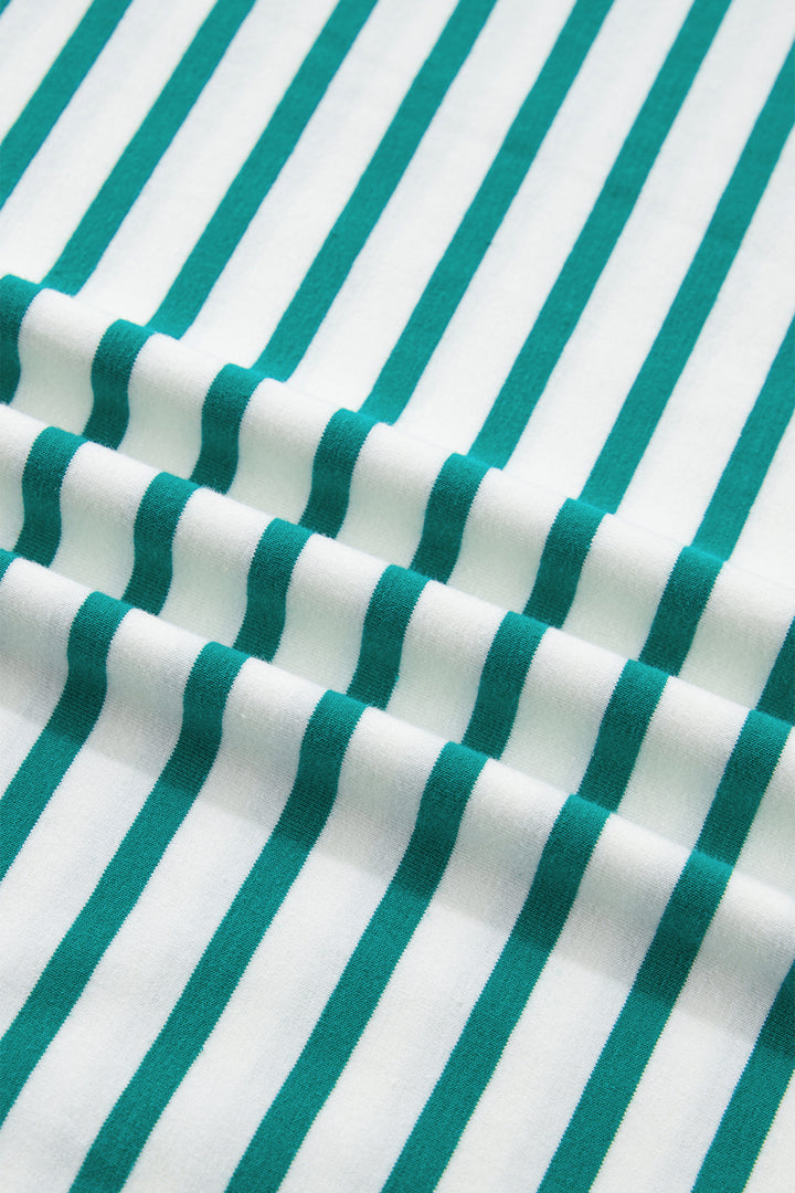 Green Stripe Scalloped Trim Round Neck T Shirt