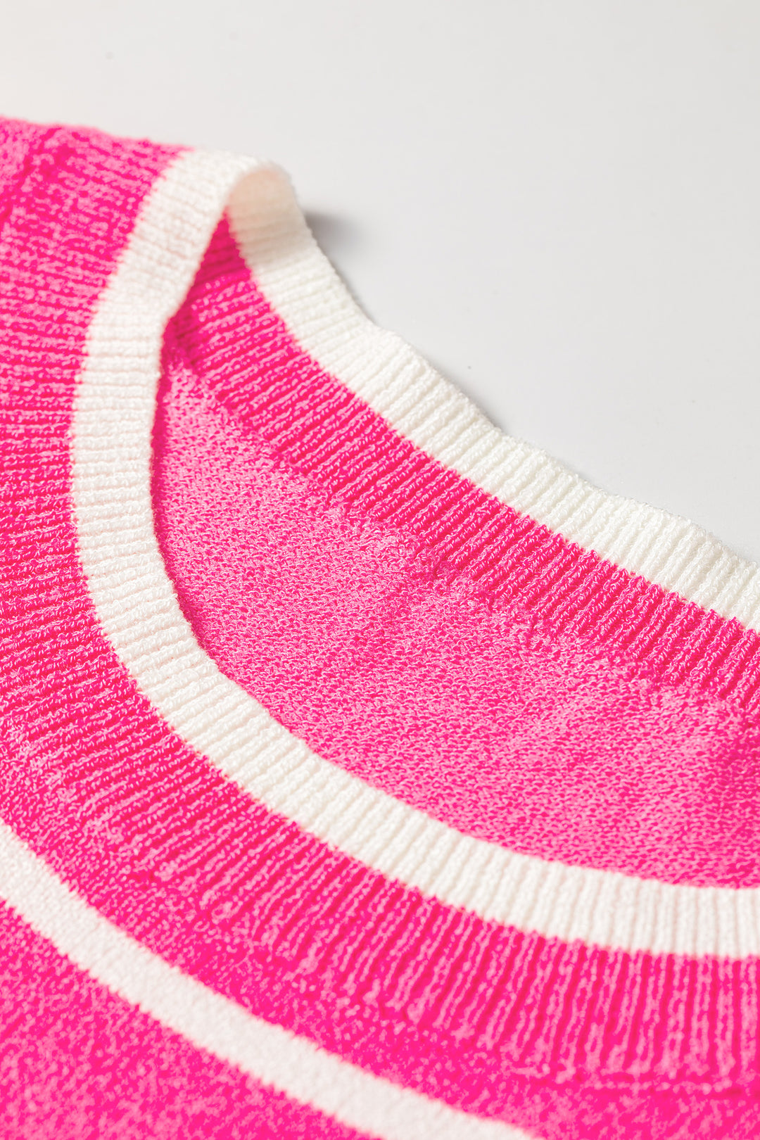 Rose Stripe Double Ruffle Short Sleeve Lightweight Knit Sweater