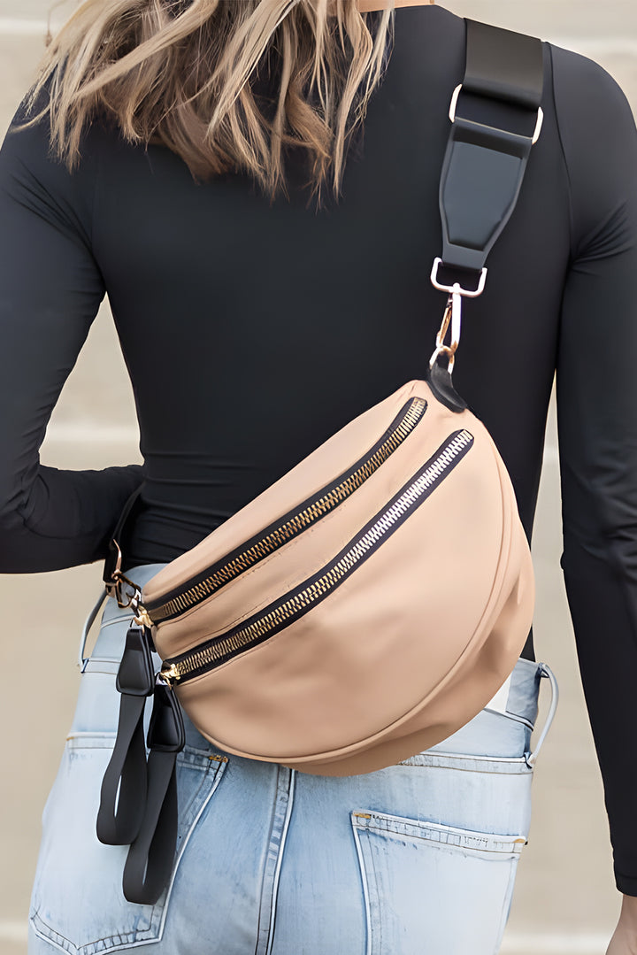 Double Zip Crescent Shape Adjustable Sling Bag