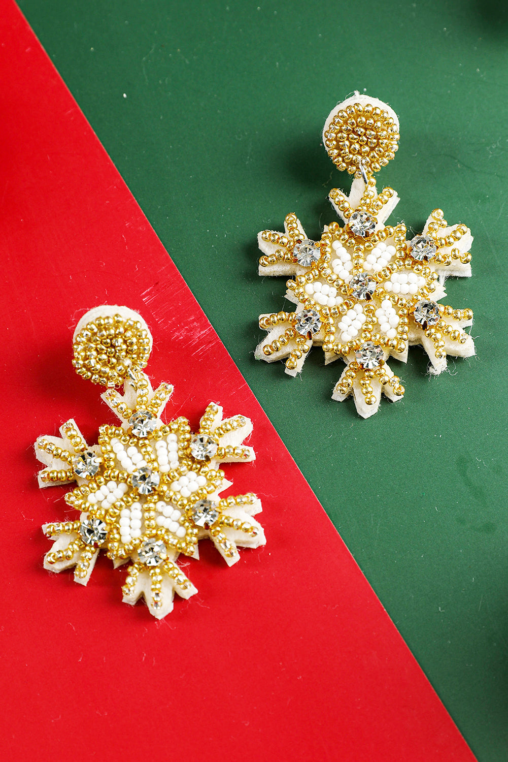 Weihnachts-Schneeflocken-Strass-Reisperlen-Tropfenohrringe