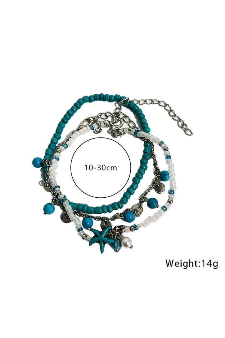 Bracelet de cheville multicouches en perles turquoise occidentales