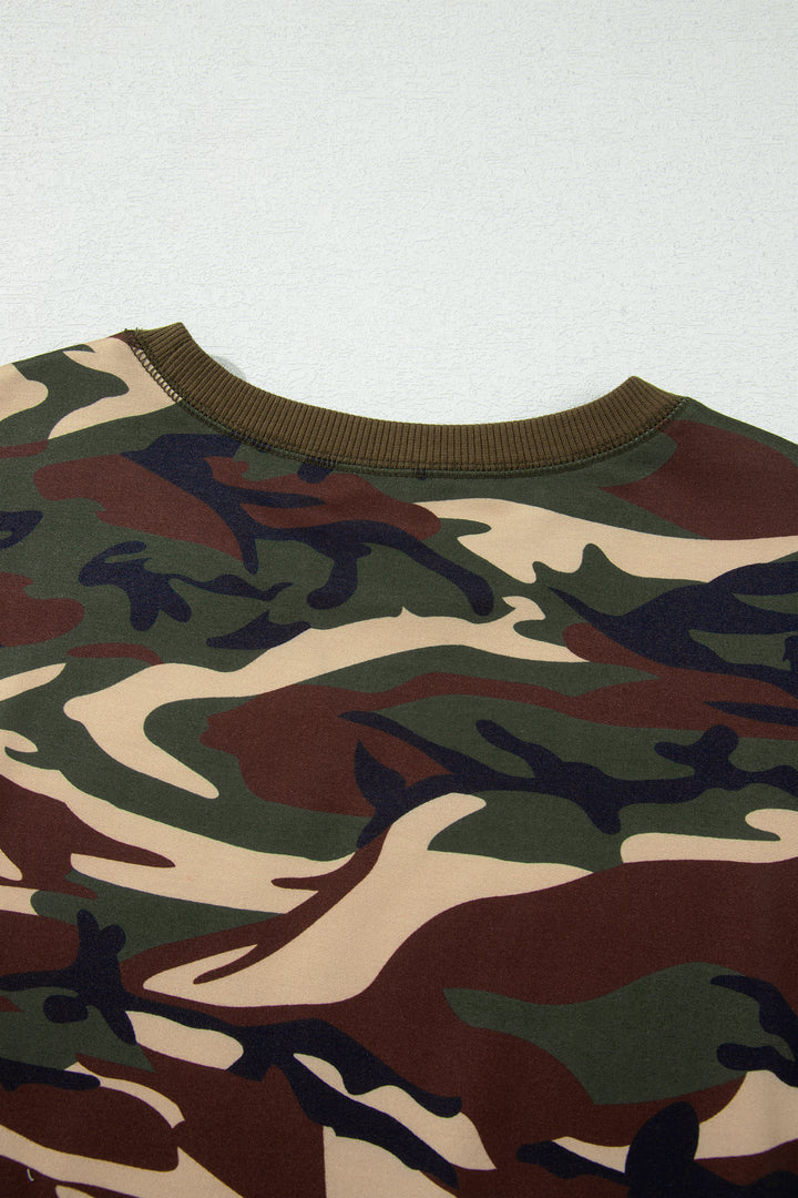 Multicolour Camouflage Print Round Neck Baggy Pullover Sweatshirt
