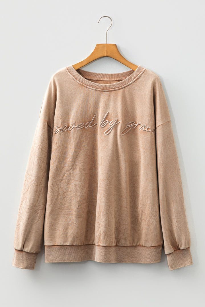 DUNE saved by grace Embroidered Mineral Wash Plus Size Sweatshirt