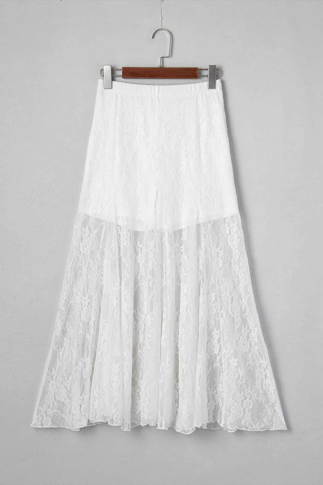Chic White Sheer Floral Lace Flowy Maxi Skirt