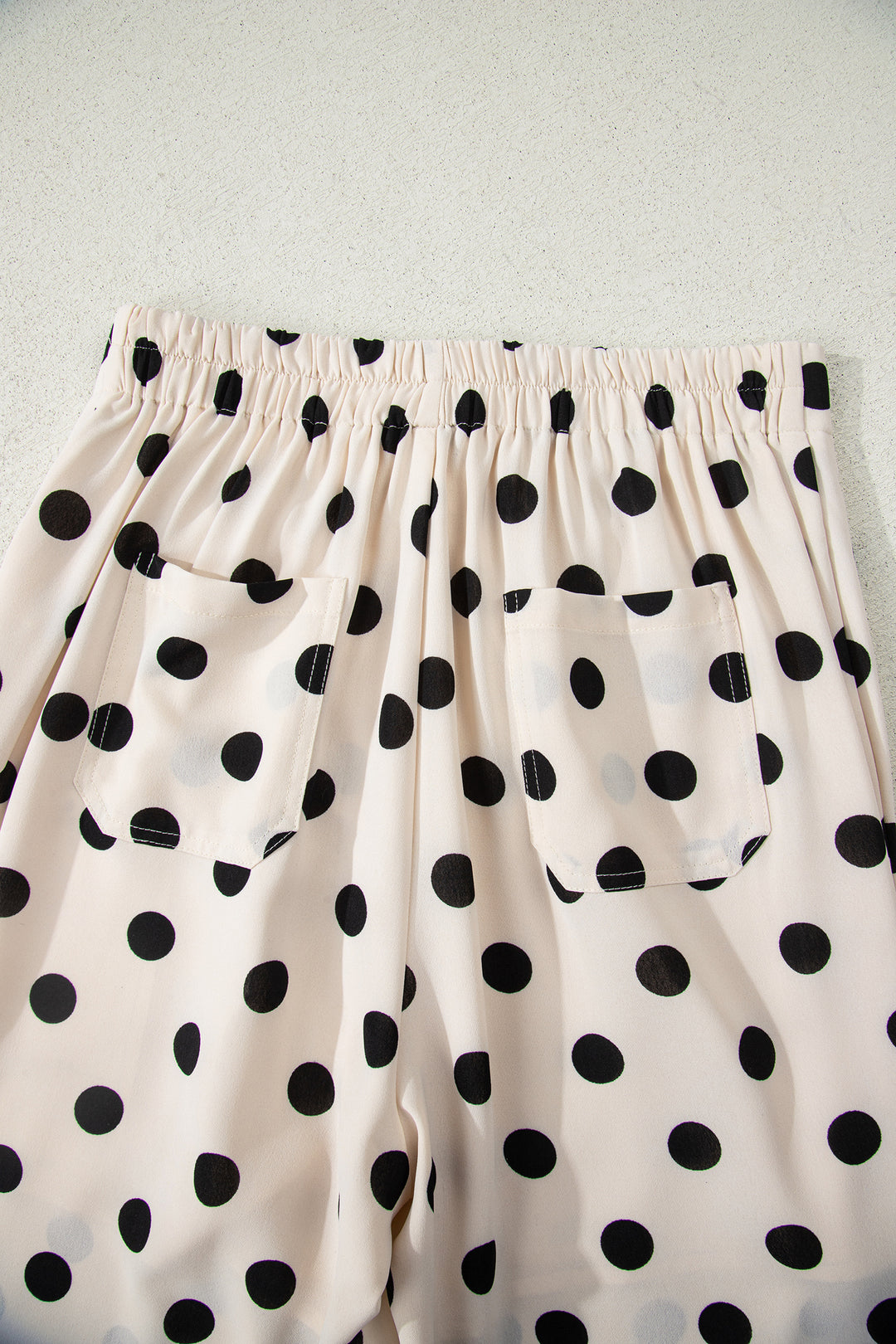 White Polka Dot Print Patched Pocket Mid-rise Straight Leg Pants
