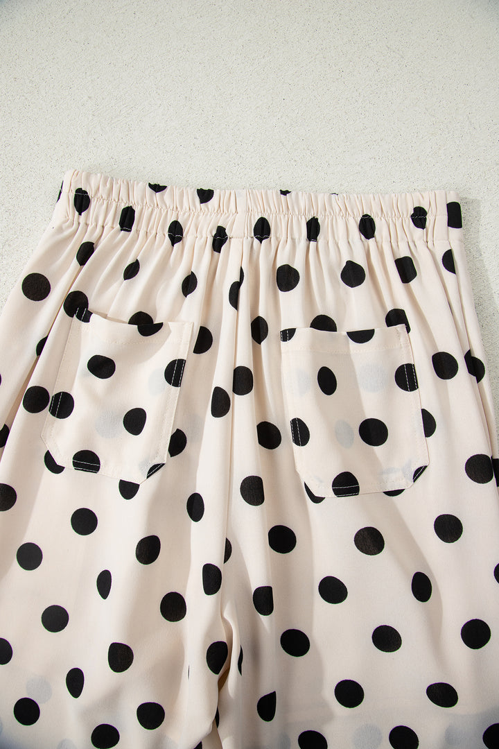 White Polka Dot Print Patched Pocket Mid-rise Straight Leg Pants