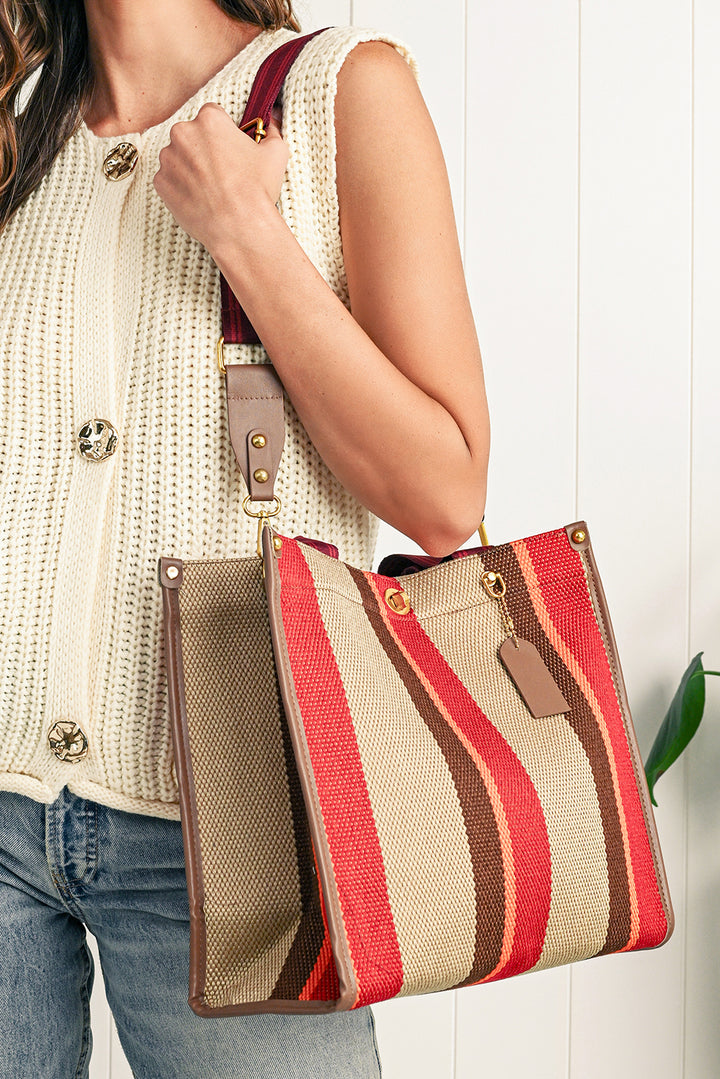 Random Cutting Color Block Canvas Large Tote Bag