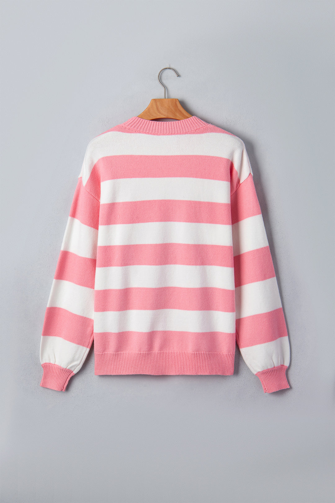 Pink Stripe Santa Baby Embroidered Christmas Slogan Drop Shoulder Pullover Sweater
