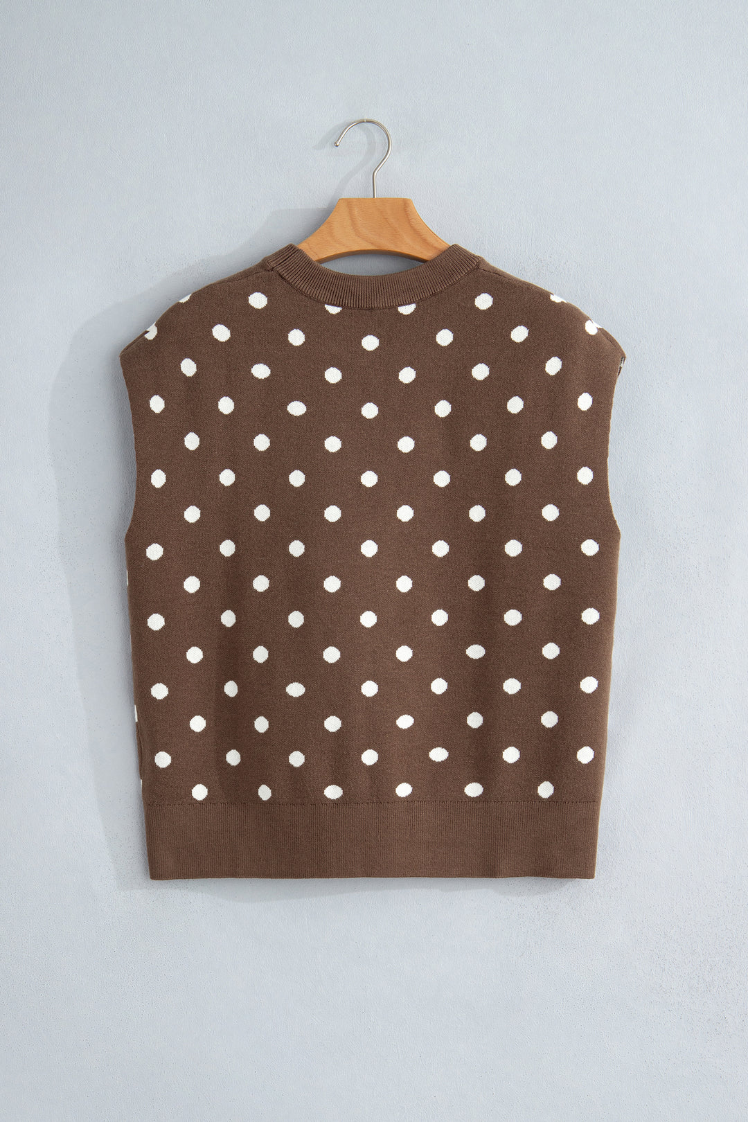 Brown Dolman Short Sleeve Round Neck Polka Dot Sweater