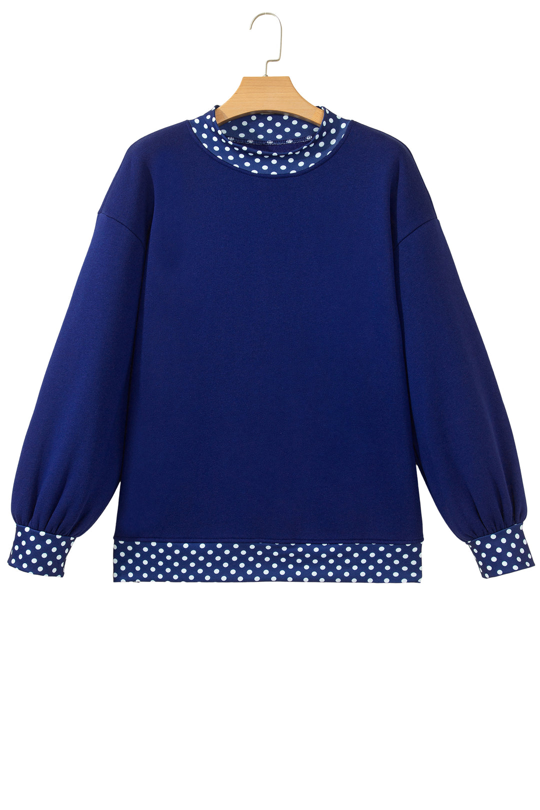 Dark Blue Colorblock Polka Dot Contrast Trim Oversized Sweatshirt