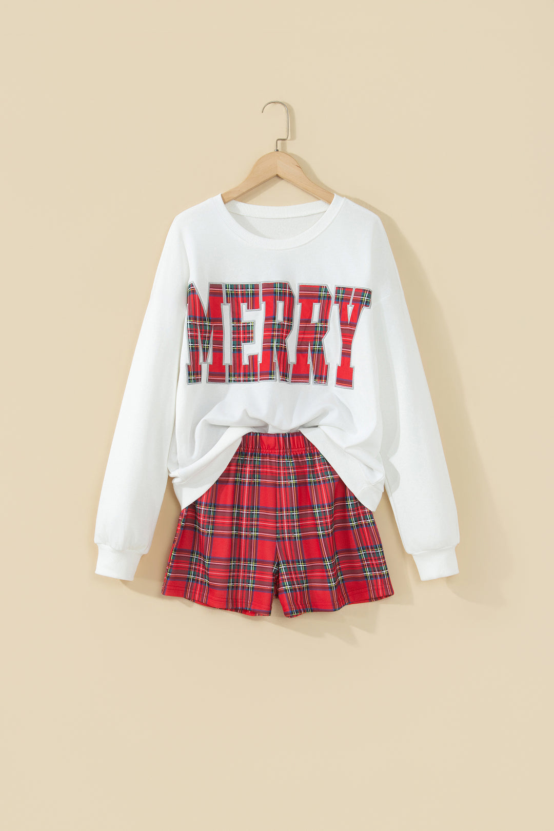 Red Plaid MERRY Holiday Long Sleeve Top and Shorts Set
