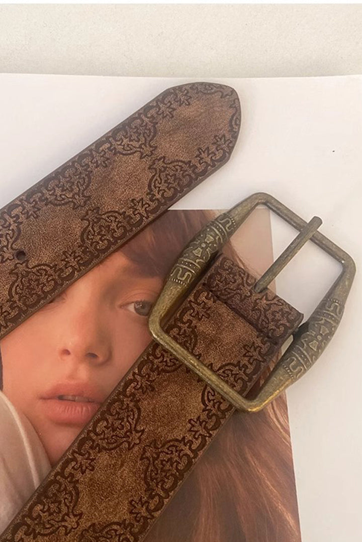 Vintage Pattern PU Leather Waist Belt