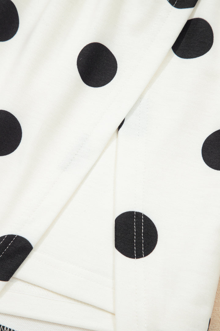 White Ribbed Trim Polka Dot Print Tank Split Mini Skort 2pcs Set