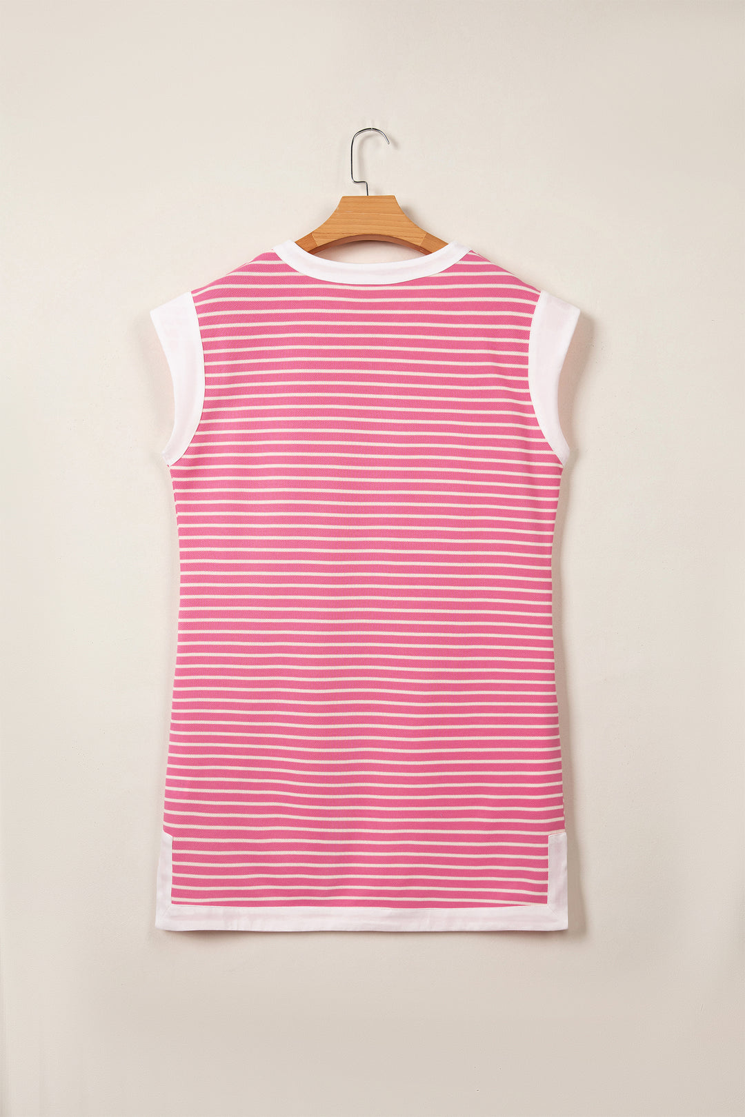 Pink Stripe Color Block Trim Notched Neck Sleeveless Shift Mini Dress